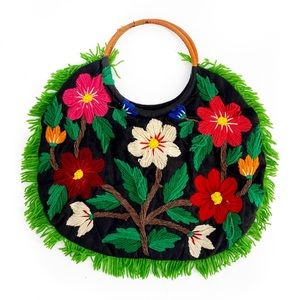 Vintage Floral Colorful Yard Fringe Handmade Bag